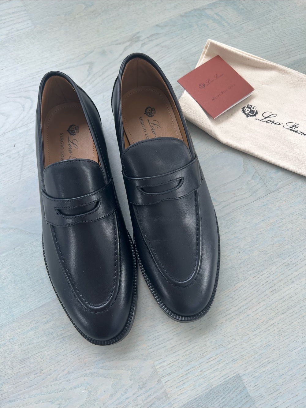 Loro Piana Black Leather Loafers